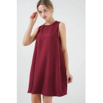 Rochie mini dama  viscoza/in - decolteu rotund - fara maneci - rosu