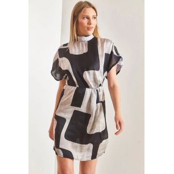 Rochie mini -  guler inalt - paiete abstracte - textil