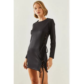 Rochie mini -  guler rotund - decupaj - negru - poliester-lycra