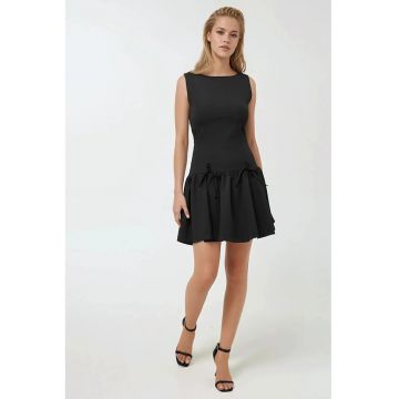 Rochie mini -  mulata cu funde - neagra - bumbac
