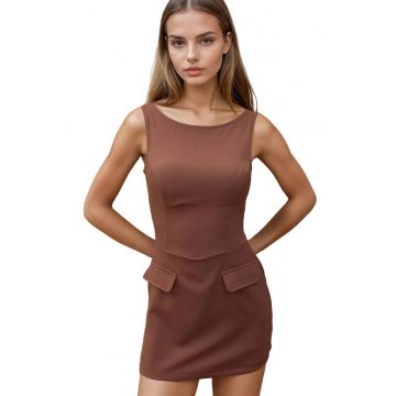 Rochie mini mulata cu pantaloni scurti -  maro - material textil