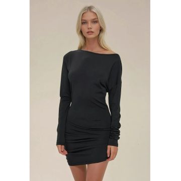 Rochie mini mulata -  decolteu tip barca - negru - jerseu