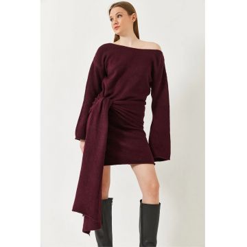 Rochie mini -  mulata - decolteu tip barca - visinie - jerseu -