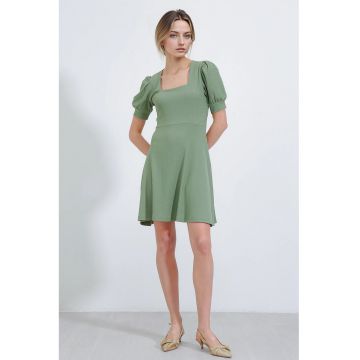 Rochie mini tricotata  guler patrat - verde - poliester-lycra