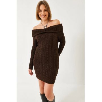 Rochie mulata -  tricotata - fara bretele - texturata - maro -
