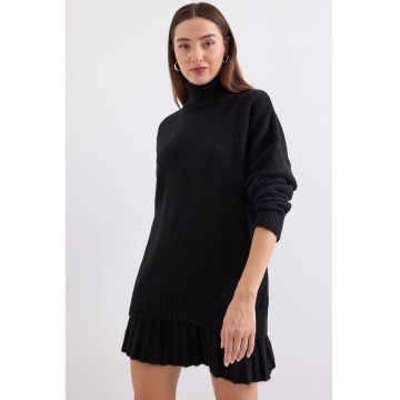 Rochie  Set Coordonat - Tricot Texturat - Negru - Jerseu -
