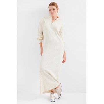Rochie  tricotata - guler inalt - crem -
