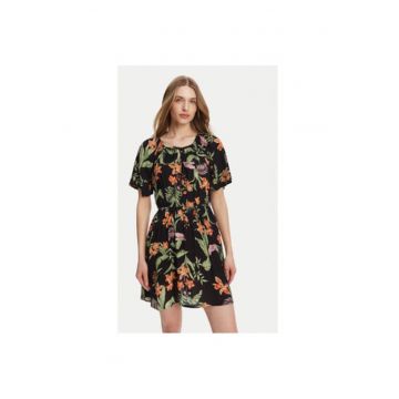 Rochie cu model floral si decolteu rotund