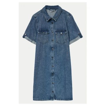 Rochie  denim albastru mediu - 90% bumbac - 10% viscoza