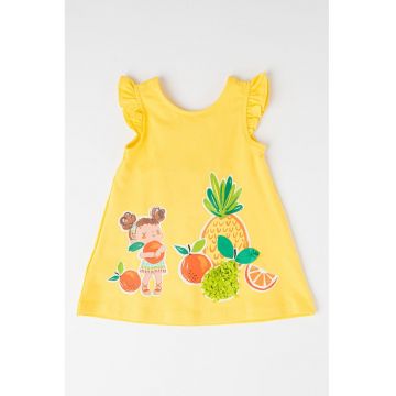 Rochie evazata cu imprimeu cu fructe - Galben