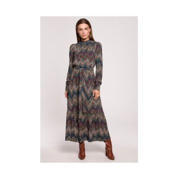 Rochie maxi cu volan - imprimeu aztec - model 2 - Multicolor