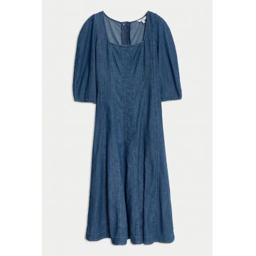 Rochie midi de bumbac cu decolteu patrat
