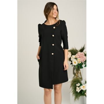 Rochie office din stofa neagra cu nasturi perlati Rochie office din stofa neagra cu nasturi perlati