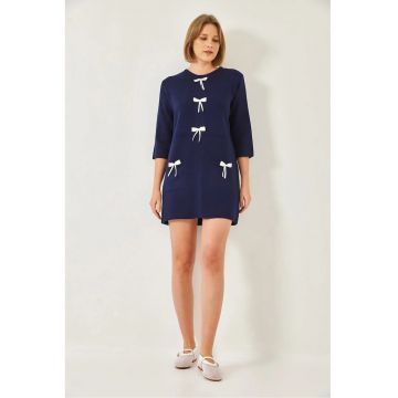 Rochie tricotata -  texturata cu funda - albastra - tricot -