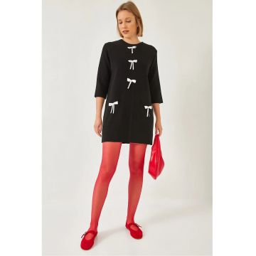 Rochie tricotata -  texturata cu funda - neagra - tricot -