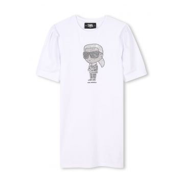 Rochie-tricou cu decolteu la baza gatului si aplicatii din strasuri