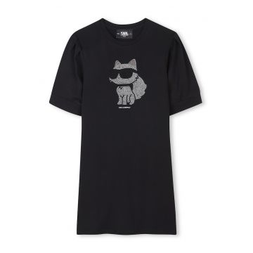 Rochie-tricou cu decolteu la baza gatului si aplicatii din strasuri