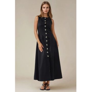 Rochie  fara maneci - cu nasturi - neagra - textil Rochie  fara maneci - cu nasturi - neagra - textil