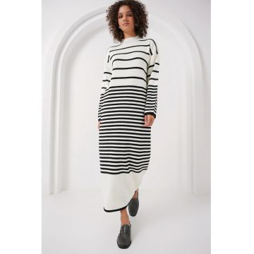 Rochie  guler tricotat cu dungi - alb - tricot -