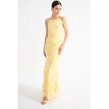 Rochie lunga cu broderie florala