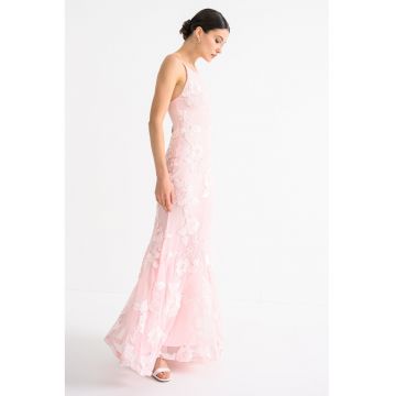 Rochie lunga cu broderie florala