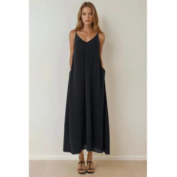 Rochie maxi -  A-line - negru - textil