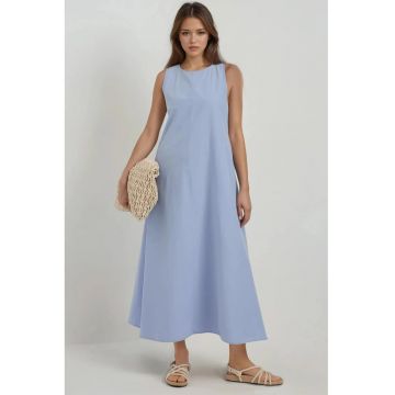 Rochie maxi -  colectia Mixray - guler rotund - albastra - textil