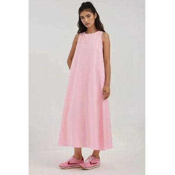 Rochie maxi -  colectia Mixray - guler rotund - roz - textil Rochie maxi -  colectia Mixray - guler rotund - roz - textil