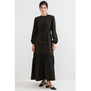 Rochie maxi  cu funda si snur - negru - poliester si elastan