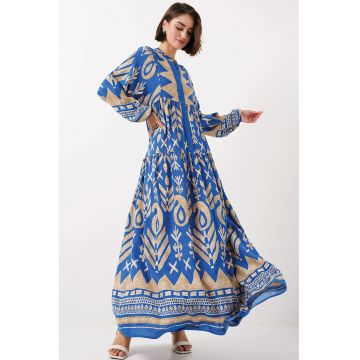 Rochie maxi cu maneci lungi dama  din viscoza - multicolor Rochie maxi cu maneci lungi dama  din viscoza - multicolor