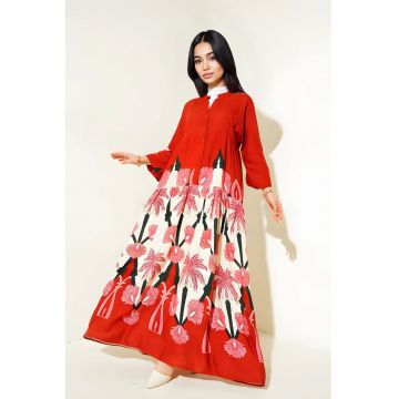 Rochie maxi cu maneci lungi dama  viscoza - cu imprimeu - multicolor Rochie maxi cu maneci lungi dama  viscoza - cu imprimeu - multicolor