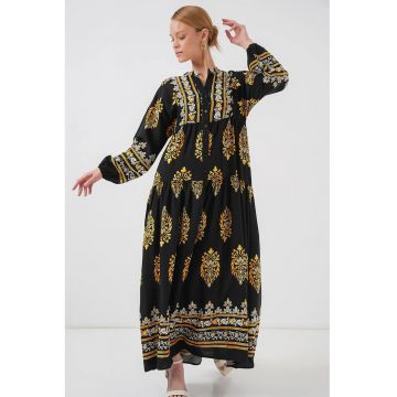 Rochie maxi cu maneci lungi dama -  viscoza - multicolor Rochie maxi cu maneci lungi dama -  viscoza - multicolor