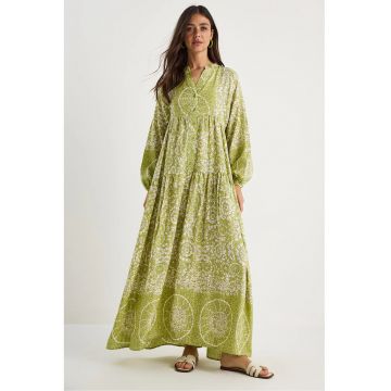 Rochie maxi dama -  croi lejer - viscoza - decolteu in V - verde -
