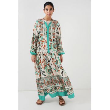 Rochie maxi dama -  cu imprimeu - decolteu V - viscoza - multicolor Rochie maxi dama -  cu imprimeu - decolteu V - viscoza - multicolor