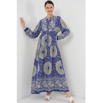 Rochie maxi dama - decolteu in V -  viscoza - multicolor Rochie maxi dama - decolteu in V -  viscoza - multicolor
