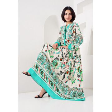 Rochie maxi dama -  imprimeu - viscoza - maneca lunga - multicolor Rochie maxi dama -  imprimeu - viscoza - maneca lunga - multicolor