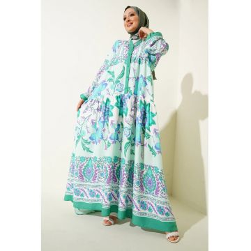 Rochie maxi dama  imprimeu - viscoza - maneca lunga - multicolor Rochie maxi dama  imprimeu - viscoza - maneca lunga - multicolor