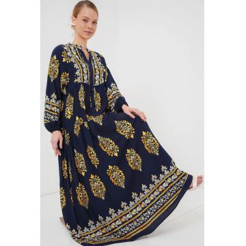 Rochie maxi dama -  inchidere cu nasturi - viscoza - cu imprimeu - multicolor Rochie maxi dama -  inchidere cu nasturi - viscoza - cu imprimeu - multicolor