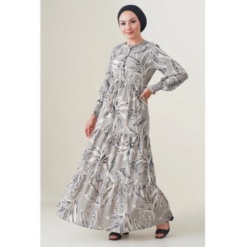 Rochie maxi dama -  viscoza - decolteu rotund - bej -