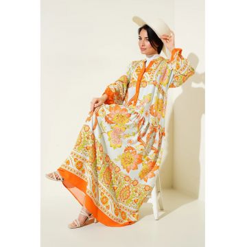 Rochie maxi dama  viscoza - decolteu V - cu nasturi - multicolor Rochie maxi dama  viscoza - decolteu V - cu nasturi - multicolor