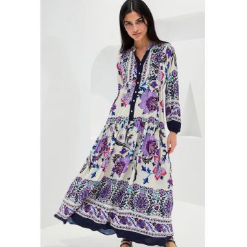 Rochie maxi dama - viscoza -  decolteu V - multicolor Rochie maxi dama - viscoza -  decolteu V - multicolor