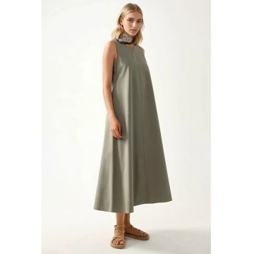 Rochie maxi -  decolteu rotund - fara maneci - verde - textil