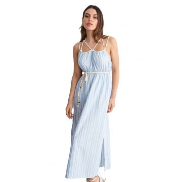 Rochie maxi -  Dungi - Bretele tip spaghetti - Albastru deschis - Bumbac/Poliester Rochie maxi -  Dungi - Bretele tip spaghetti - Albastru deschis - Bumbac/Poliester