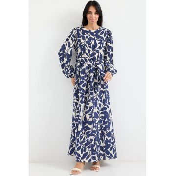 Rochie maxi -  floral - albastru - poliester