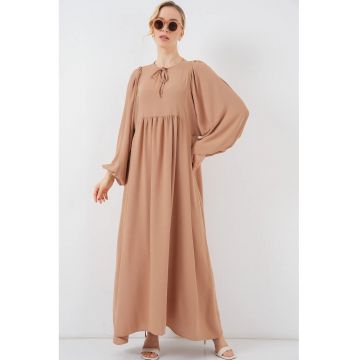 Rochie maxi lejera dama -  poliester/elastan - maro