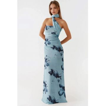 Rochie maxi -  mulata - fara bretele - albastra - tul Rochie maxi -  mulata - fara bretele - albastra - tul
