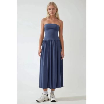 Rochie midi 2 in 1 -  fara bretele - bleumarin - jerseu Rochie midi 2 in 1 -  fara bretele - bleumarin - jerseu