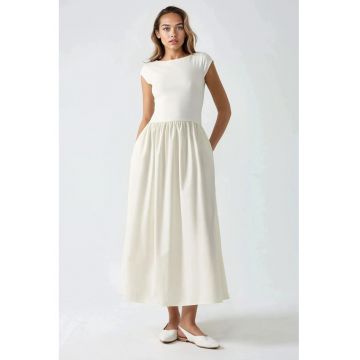 Rochie midi contrastanta -  eleganta - bej - textil