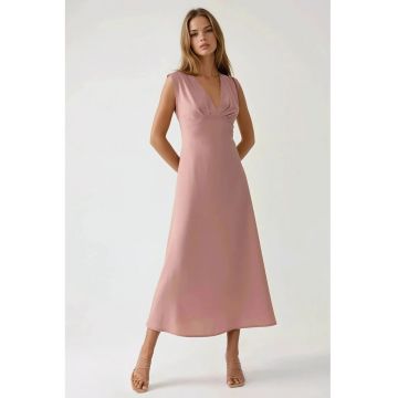 Rochie midi  moale la atingere - decolteu - roz Rochie midi  moale la atingere - decolteu - roz
