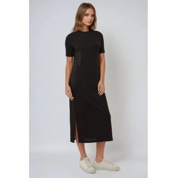 Rochie Midi -  Negru - bumbac Rochie Midi -  Negru - bumbac